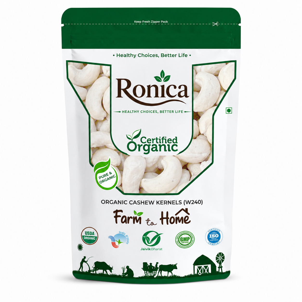 Natureland Organics Cashew (Dry Fruits) 200 Gm - Premium Whole Cashew