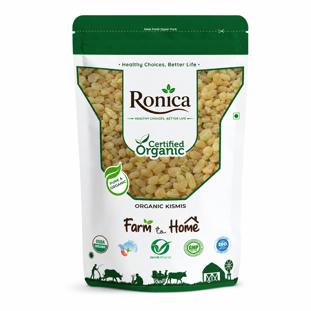 NutriOrganics Dry Fruits Premium Seedless Kishmish |Green Raisins Kismis -200g